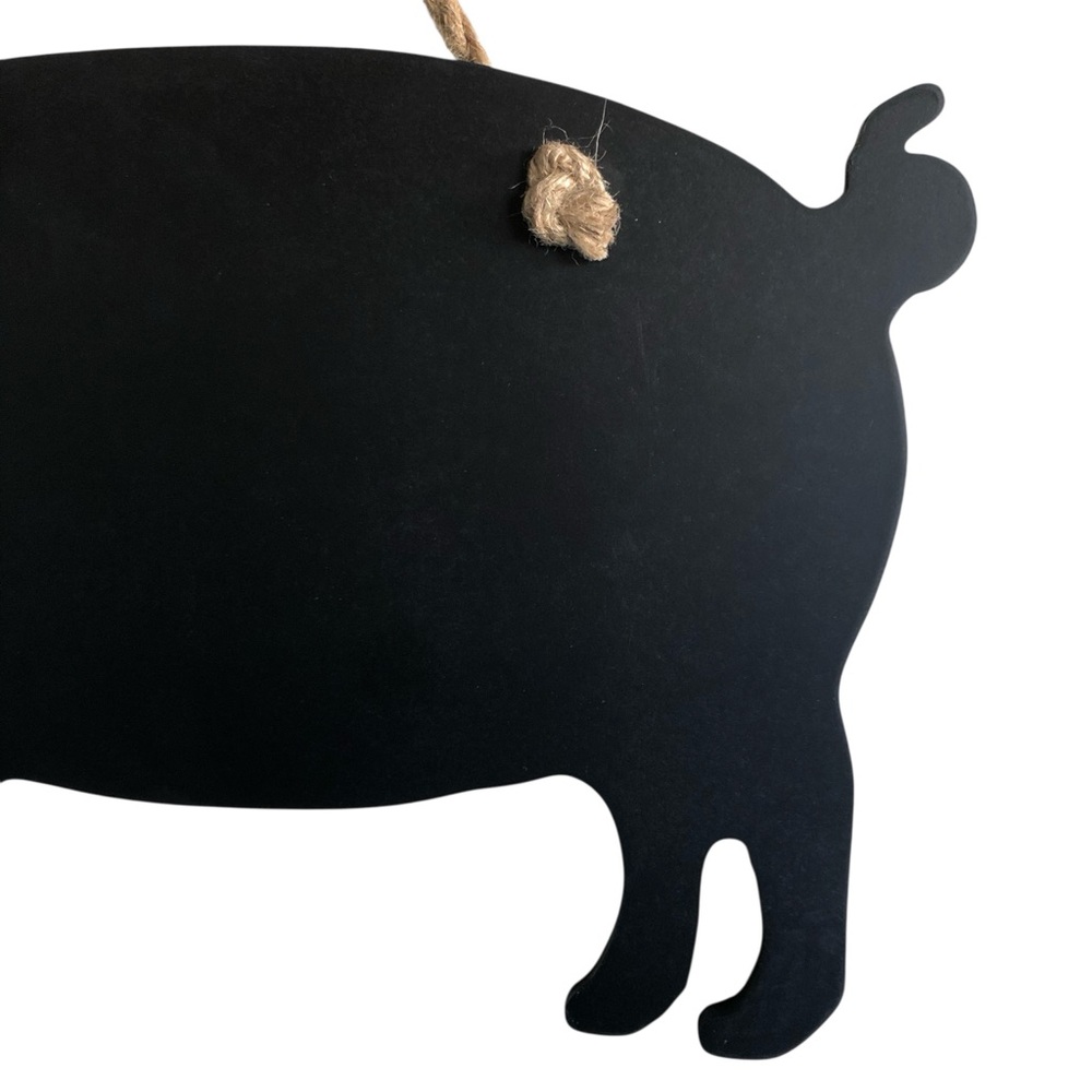 Rustic Pig-Shaped Chalkboard Sign with Rope Hanger - Picture 5 of 5